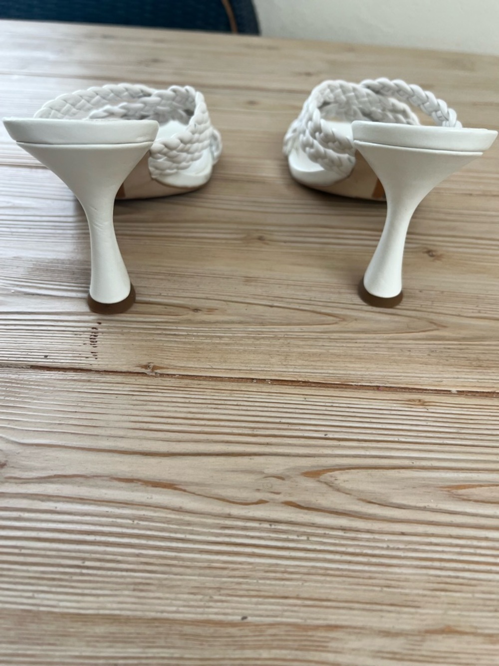 Sam Edelman White Braided Strap Heels Square Toe Mule Sandals Size 8.5 - Picture 4 of 6